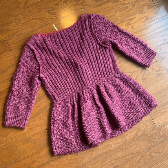 Free People Boho Knit Fuchsia V-Neck Ruffle Longline Wool Cardigan Size Medium - Picture 7 of 10